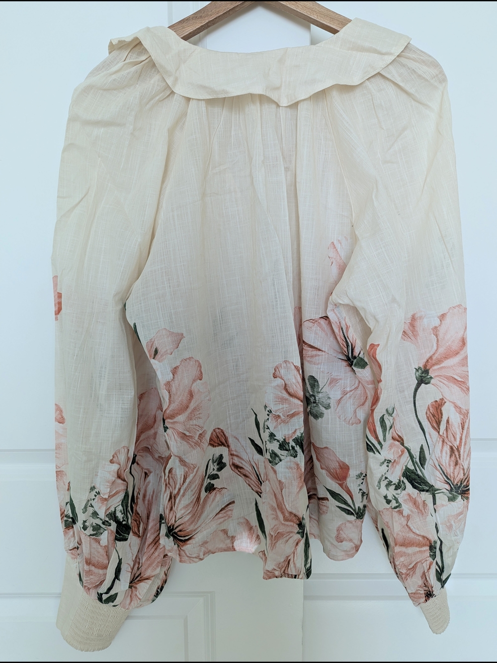 Anthropologie Floral Peasant Blouse L Balloon Sleeve Smocked Cuff Boho Feminine - Picture 8 of 10